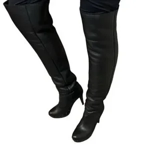 PALOMA BARCELO Black Studded Thigh High Tall Leather Heeled Platform Boot 9.5