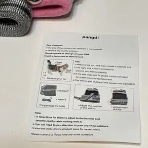 Pangdi Cat Feline Pink Gray Adjustable Pet Harness And Attachable Leash Sz Large