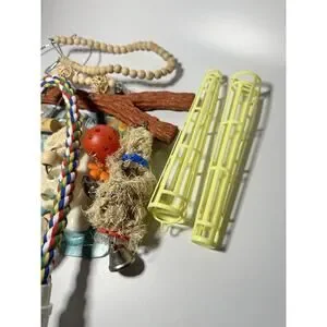 Parakeet Small Bird Toys Wood Cuttlebone Lot Of Miscellaneous Accessories