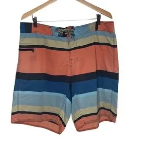 Patagonia Wavefarer Orange Blue Striped Board Shorts Men Size 38 BLEMISH
