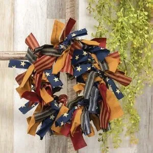 Patriotic Fabric Wreath - Red Blue Gold
