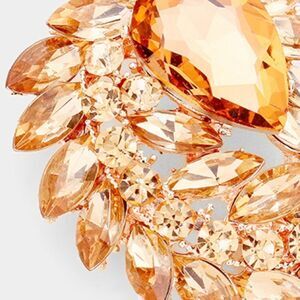 Peach Glass Crystal Marquise Cluster Rose Gold Brooch