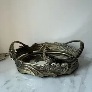Peacock Brass Metal Gold Mirror Vanity Tray