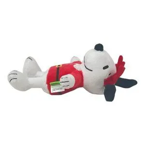Peanuts Snoopy Santa Plush Dog Pet Squeaky Toy Antlers Red Santa Suit
