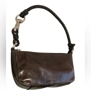 Peck & Peck Black Leather Shoulder Bag Braided Strap