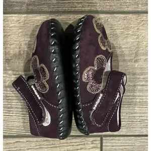 Pediped Baby Girl Leather Purple Mary Jane Flower Shoe Slip On 0-6 M SZ 2.5-3.5