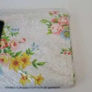 Pequot Yellow Floral No Iron Retro MCM Double Flat Sheet 54 X 76 IN