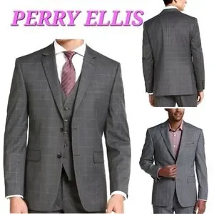 PERRY ELLIS Slim Fit Plaid Blazer in CHARCOAL Gray