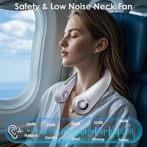 Personal Neck Fan Lightweight Cooling Rechargeable 5-Speed Quiet Gray