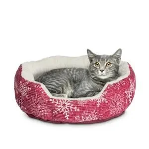 Pet Bed Small Red Snowflake BedCushion Is 19" Dog & Cat Vibrant Life Cuddler New