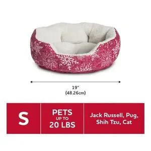 Pet Bed Small Red Snowflake BedCushion Is 19" Dog & Cat Vibrant Life Cuddler New