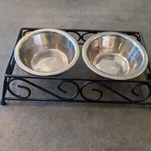 Pet Food And Water Bowls With Metal Stand. Size Small