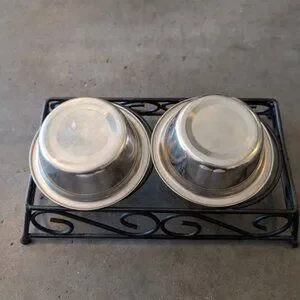 Pet Food And Water Bowls With Metal Stand. Size Small
