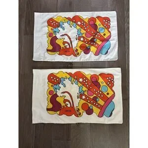 Peter Max Pop Art VTG 1970s PILLOW CASES Star Dreamer Set Of 2 Graphic Print