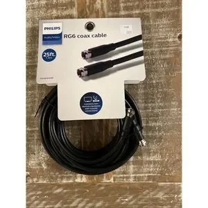 Philips 25 ft (7.6 m) Audio/Video RG6 Coax Cable - Universal - Black - Brand New