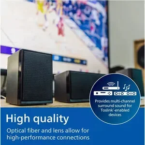 Philips Toslink 6 Ft Fiber Optic Audio Cable With Adapters