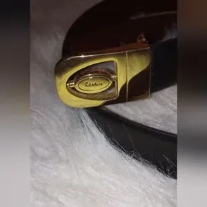 Pierre Cardin Black Smooth Leather Belt. Goldtone Logo. Size 34/35 Mens