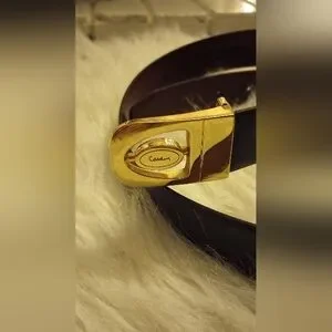 Pierre Cardin Black Smooth Leather Belt. Goldtone Logo. Size 34/35 Mens