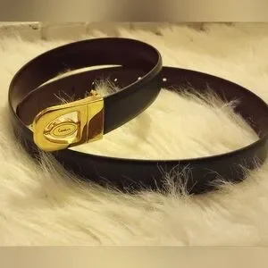 Pierre Cardin Black Smooth Leather Belt. Goldtone Logo. Size 34/35 Mens
