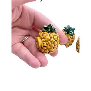 Pineapple Cabinet Drawer Knobs Novelty Fruit Food Yellow Figural Vintage Lot 3