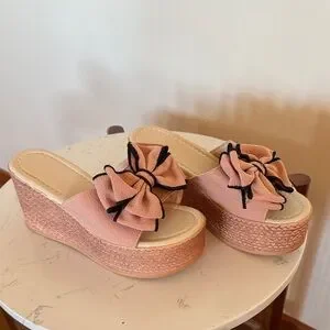 Pink Bow Women's Wedges