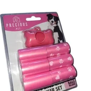 Pink Dog Waste Bag Dispenser Set