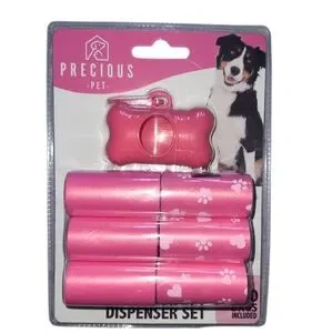Pink Dog Waste Bag Dispenser Set