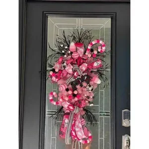 Pink Halloween Swag Wreath For Front Door With BOO Sign