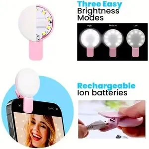 Pink Mobile Phone Detachable Clip-On Fill Light NIB