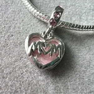 Pink Mom Heart Charm Fits PANDORA