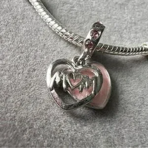 Pink Mom Heart Charm Fits PANDORA