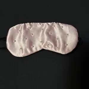 Pink Satin Sleep Mask with Pearl Accents Soft Lined Eye Cover Pink Satin Sleep Mask with Pearl Accents Soft Lined Eye Cover