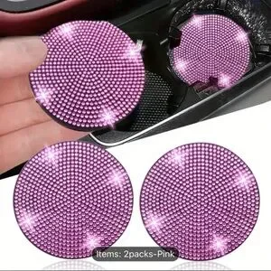 Pink Sparkle Phone Holder For Car & Pink Sparkle Car Cup Holder Coasters…