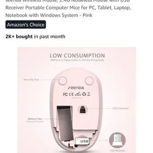 Pink Wireless Mouse With USB Receiver