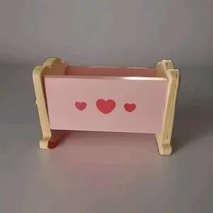 Pink Wooden Cradle Dollhouse Furniture Nursery Rocking Crib Bed Miniature Heart