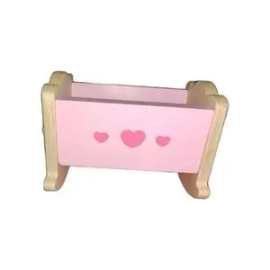 Pink Wooden Cradle Dollhouse Furniture Nursery Rocking Crib Bed miniature Heart