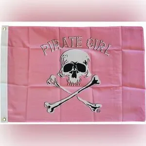 PIRATE GIRL Large Approx. 3' x 5' One Sided Flag Room Decor Pink Skull Cross