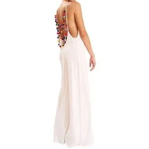 Pitusa Pom Pom Necklace Maxi Dress Cover Up Gray
