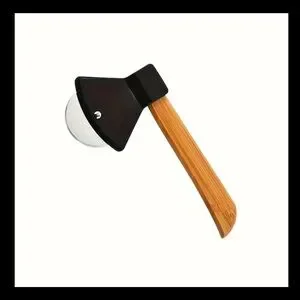 Pizza Cutter Axe Shaped New Black w/Wood Handle Perfect Man Cave Gift