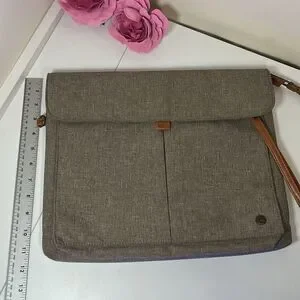 PKG Tablet Case Laptop Bag New W/o Tags Gray With Tobacco Faux Leather Trim