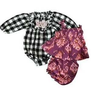 Plaid and Ikat Baby Outfit Set