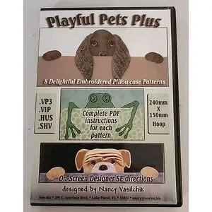 Playful Pets Plus - 8 Delightful Embroidered Pillowcase Patterns (CD-ROM)