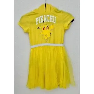 Pokemon PIKACHU Costume Dress Hoodie Tutu Outfit Cosplay Girls M 7-8 HALLOWEEN