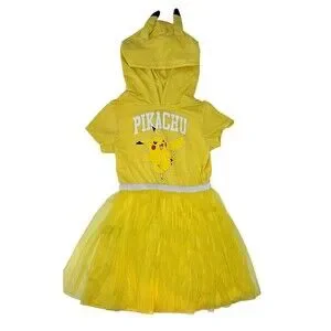 Pokemon PIKACHU Costume Dress Hoodie Tutu Outfit Cosplay Girls M 7-8 HALLOWEEN