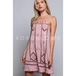 POL Pink Embroidered Cutwork Sleeveless Dress