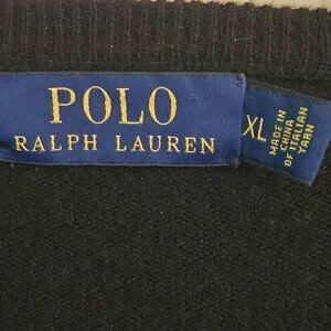 Polo Ralph Lauren Black 100% Lambswool V Neck Classic Sweater Size XL