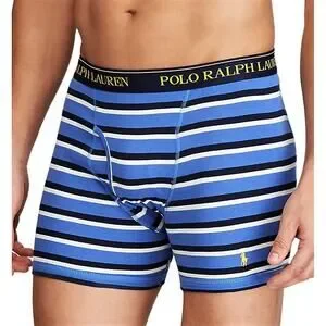 Polo Ralph Lauren Blue Striped Classic-Fit Cotton Boxer Briefs Underwear Medium