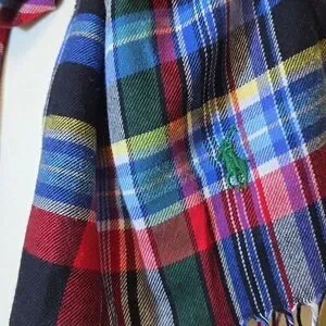 Polo Ralph Lauren Unisex Plaid Cotton Scarf Fringe Multicolor Preppy Academia
