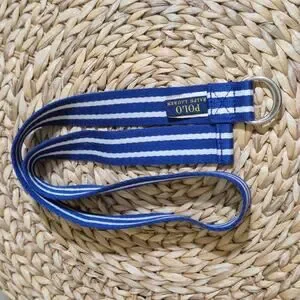 Polo Ralph Lauren Youth 12 Blue White Stripes Ribbon Style Belt D Ring Preppy