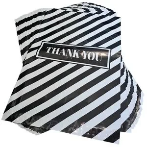 Poly Mailers Black and White Striped Thank You Bags 25 Count 14½" x 19"